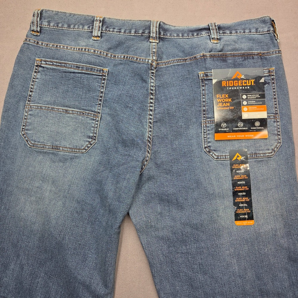 Ridgecut Toughwear Mens 42x32 Flex Work Jean Straight Fit Medium Wash Denim 0125